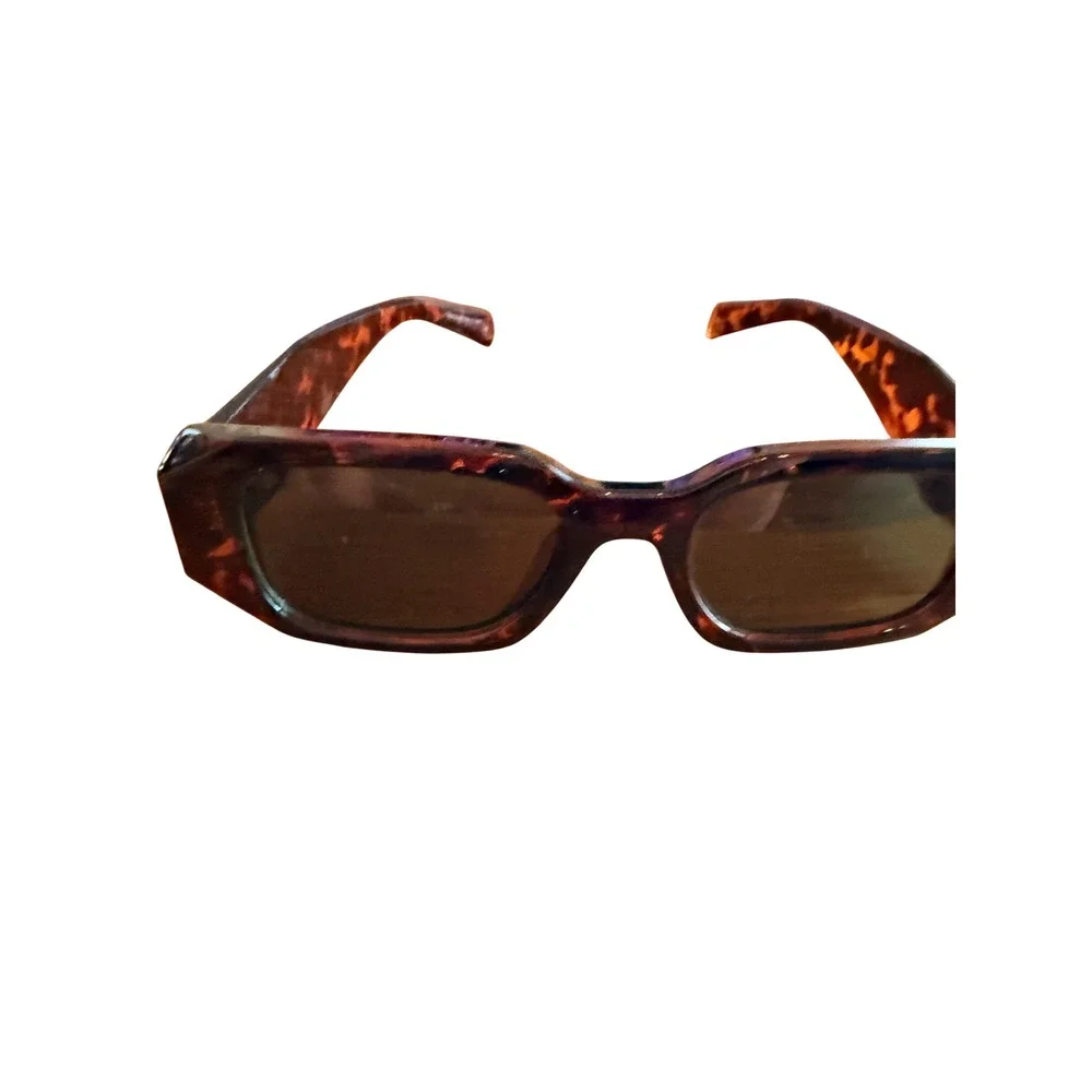 Women Tortoiseshell Rectangle Sunglasses Brown Retro 90s Narrow Chunky Frames